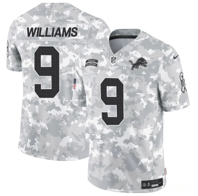 Men's Detroit Lions #9 Jameson Williams Arctic Camo 2024 F.U.S.E. Salute to Service Limited Football Stitched Jersey